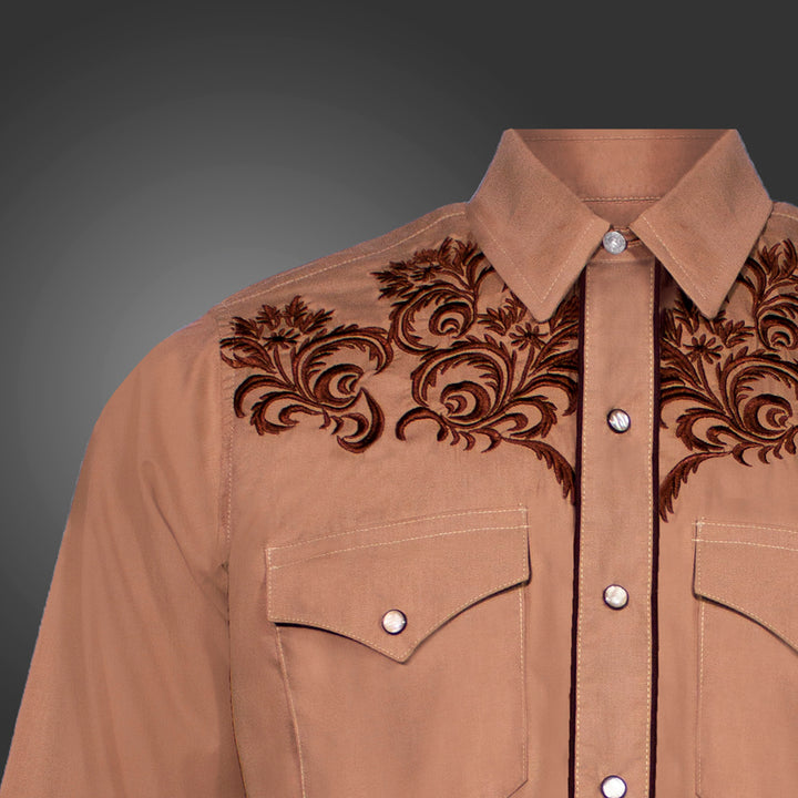 Men's Western 8006 Embroidered Brown Snap Shirt