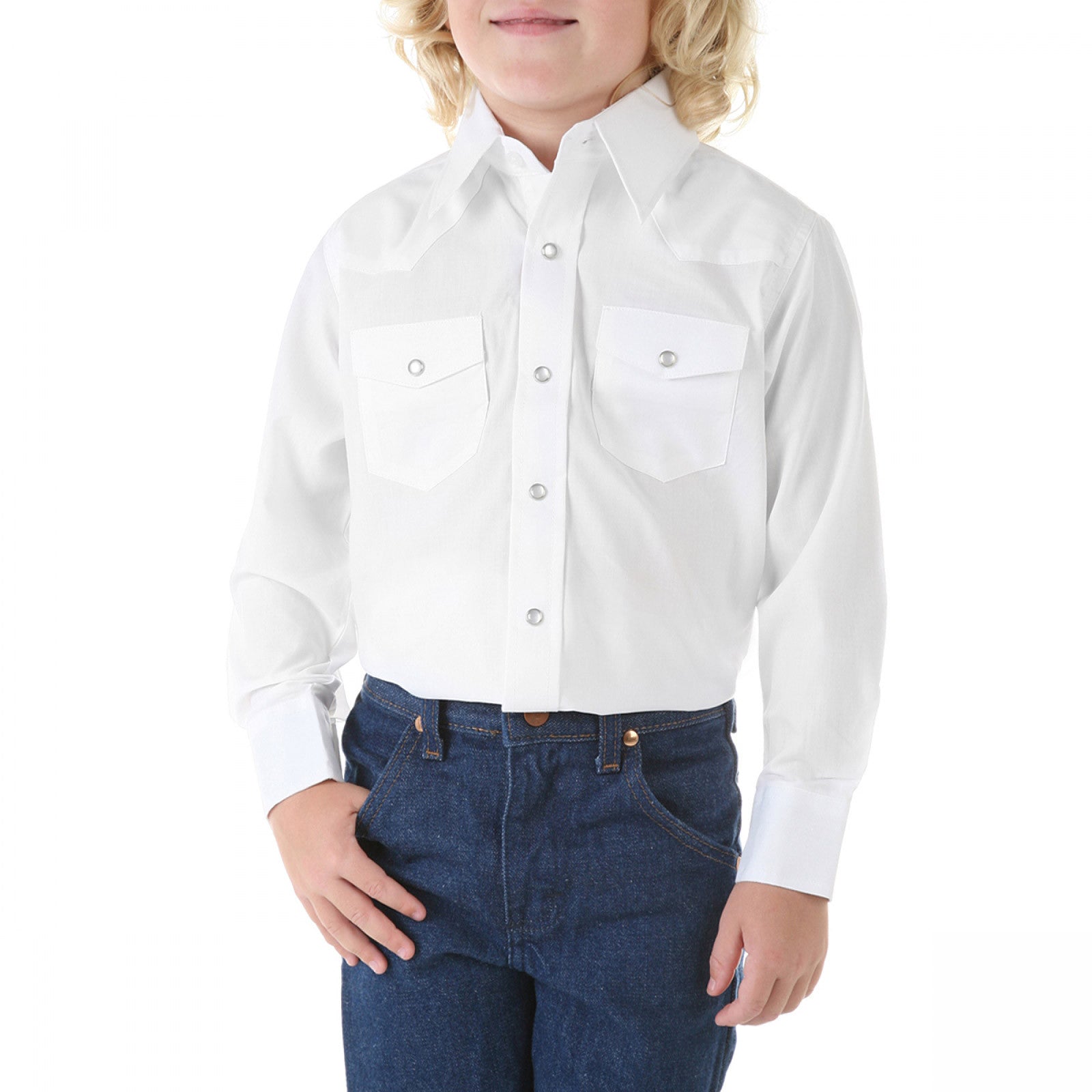 Wrangler Boy's Long Sleeve White Dress Western Snap Shirt