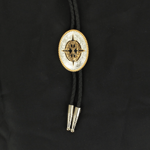 Black and Gold Aztec Engraved Silver Bolo Tie