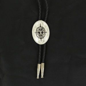 Black and Silver Aztec Engraved Bolo Tie