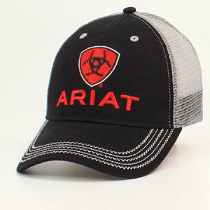 Ariat Red Shield Logo Grey Mesh Black Snap Back Cap