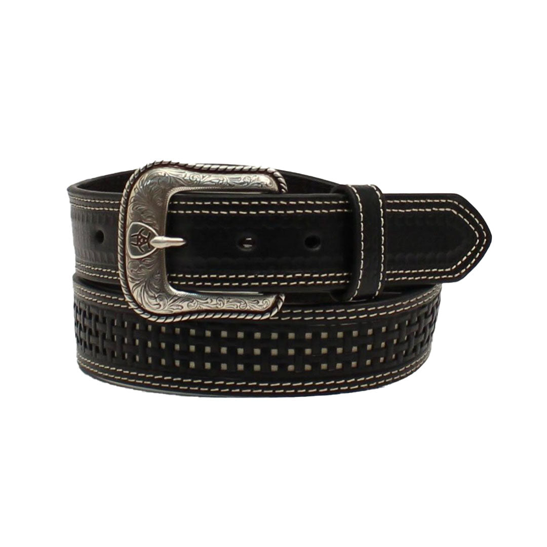Ariat Men's Basketweave Underlay Leather Belt Black
