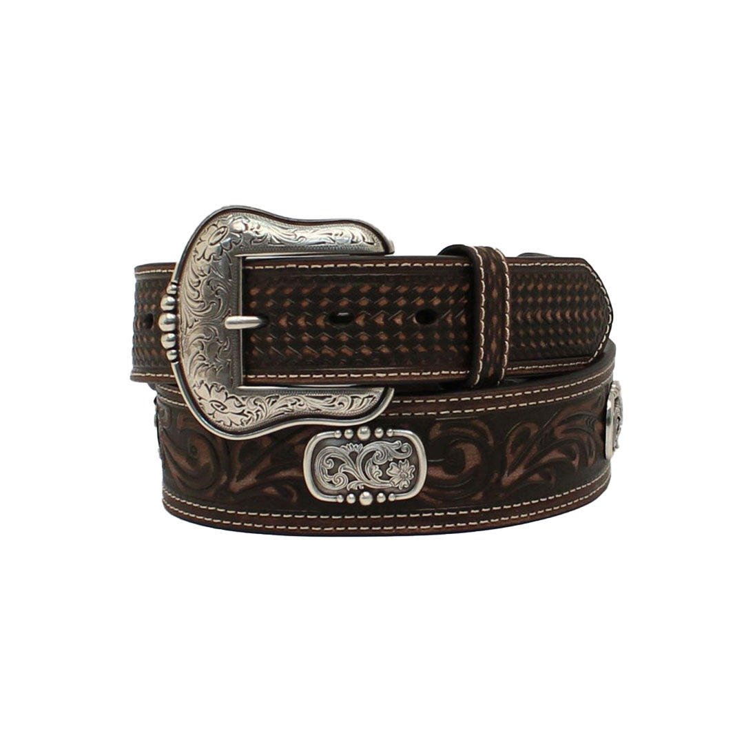 Ariat Men's Tapered Double Stitch Concho Brown Belt