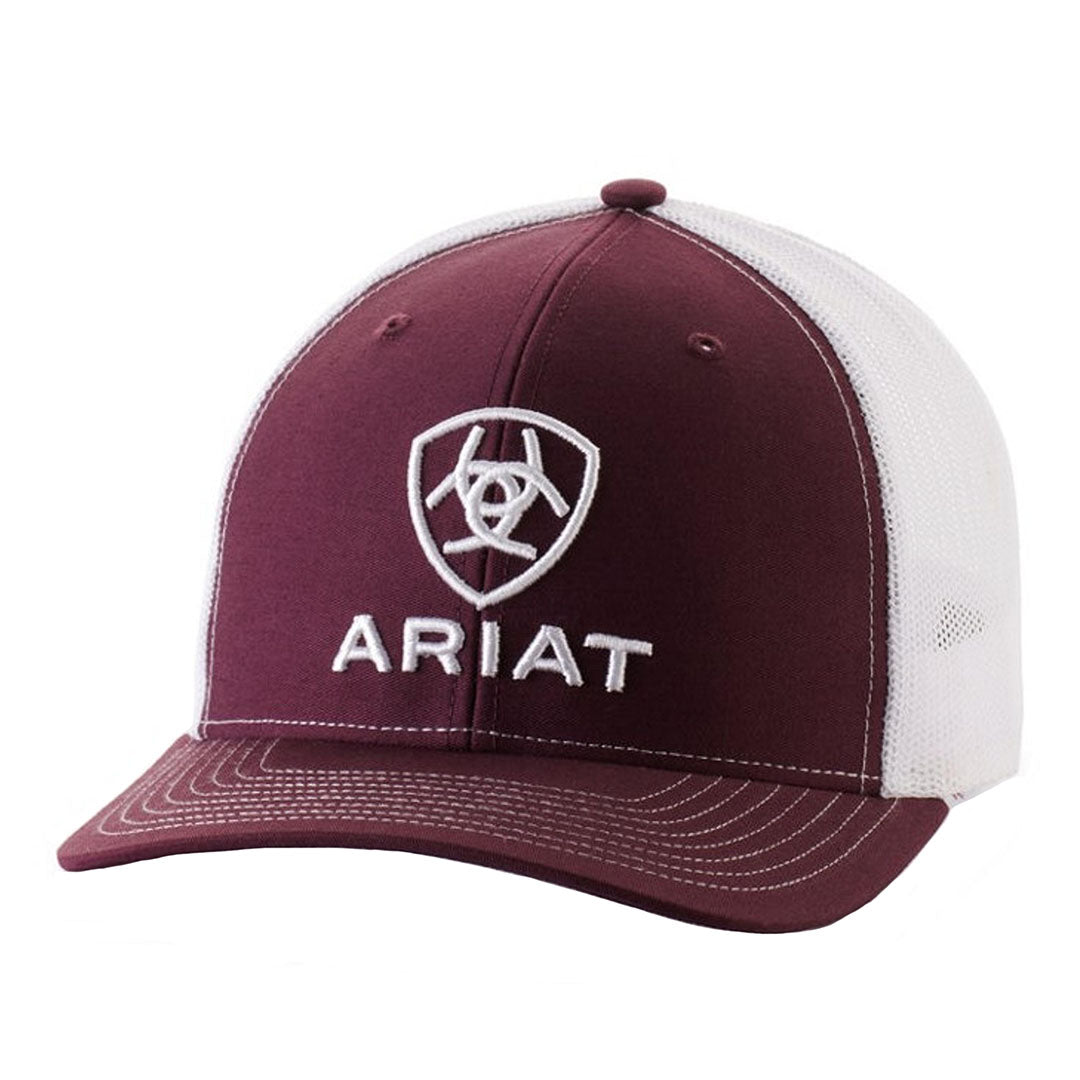 Ariat R112 Embroidered Logo Burgundy White Mesh Cap