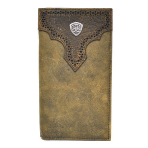 Ariat Perforated Overlay Shield Concho Med. Brown Rodeo Wallet