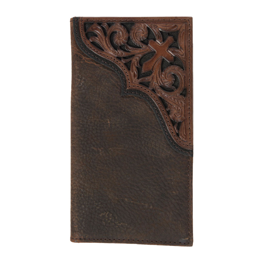 Ariat Cross Corner Overlay Brown Rodeo Leather Wallet