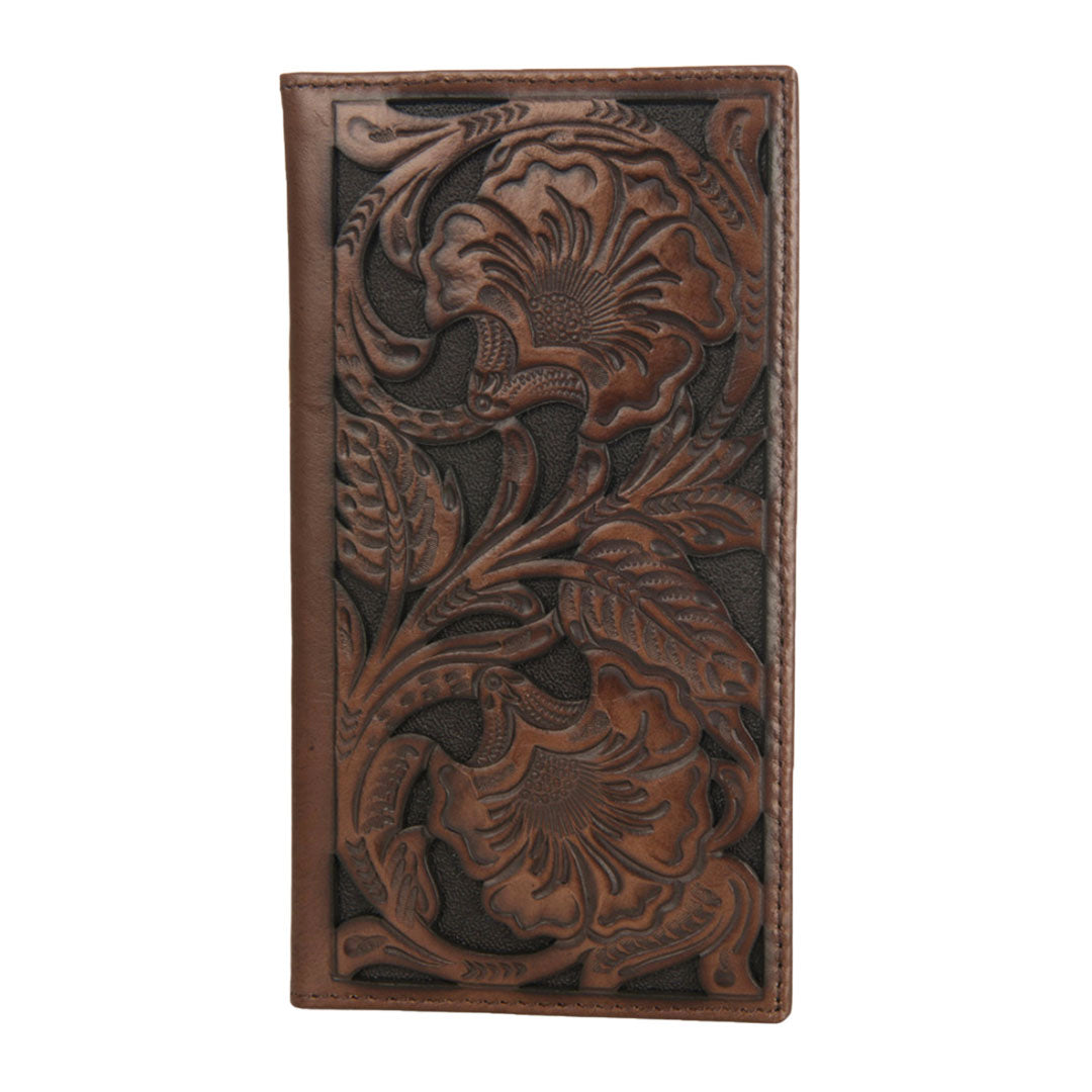 Ariat Embossed Floral Design Brown Leather Rodeo Wallet