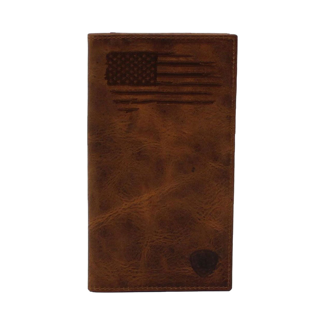 Ariat Distressed Stitch USA Flag Brown Rodeo Wallet