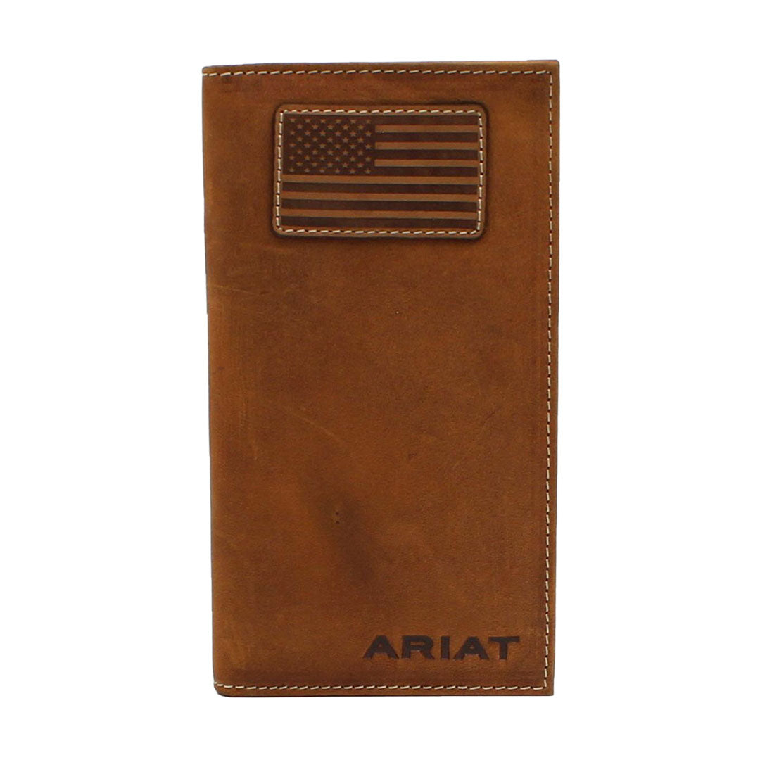 Ariat Men's Flag Patch Logo Medium Brown Rodeo Wallet