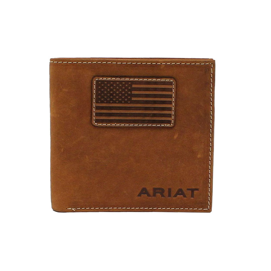 Ariat Men's Flag Patch Logo Medium Brown Bifold Wallet
