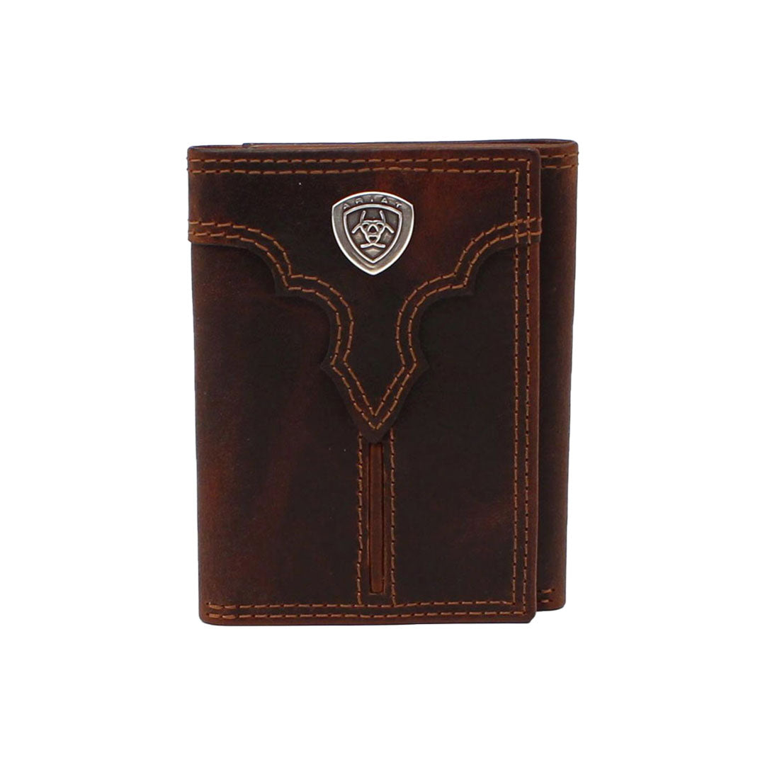 Ariat Men's Center Bump Shield Brown Trifold Wallet