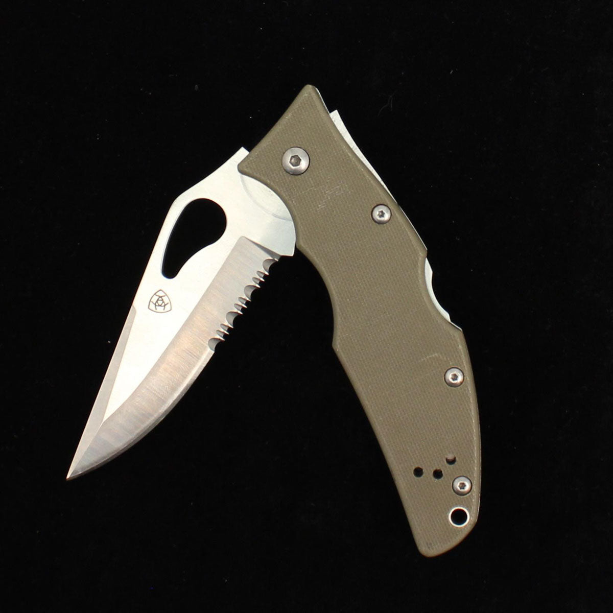 Ariat Olive Plain/Serrated Folding Knife
