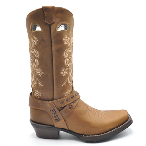 Luma Antonia Women's Tan w/ Cross Embroidery Square Toe Boots