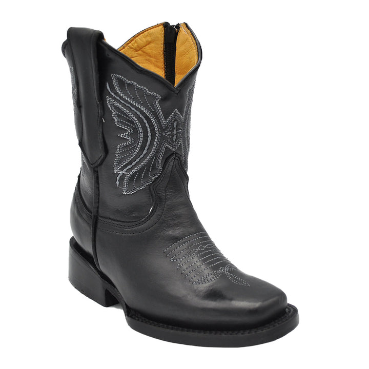 Junior Kid's Square Toe Black Western Boots