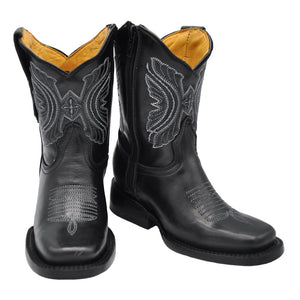 Junior Kid's Square Toe Black Western Boots
