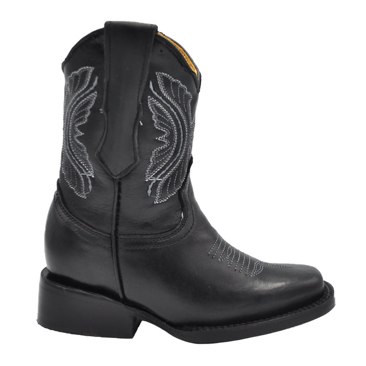 Junior Kid's Square Toe Black Western Boots