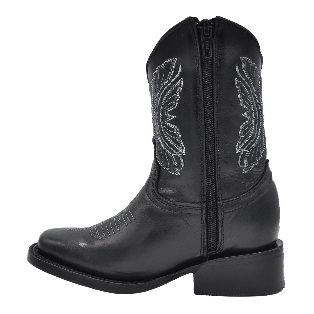 Junior Kid's Square Toe Black Western Boots