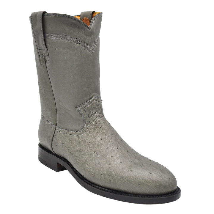 Gavel Men's Galveston Smooth Ostrich Roper Boots - Grey