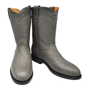 Gavel Men's Galveston Smooth Ostrich Roper Boots - Grey