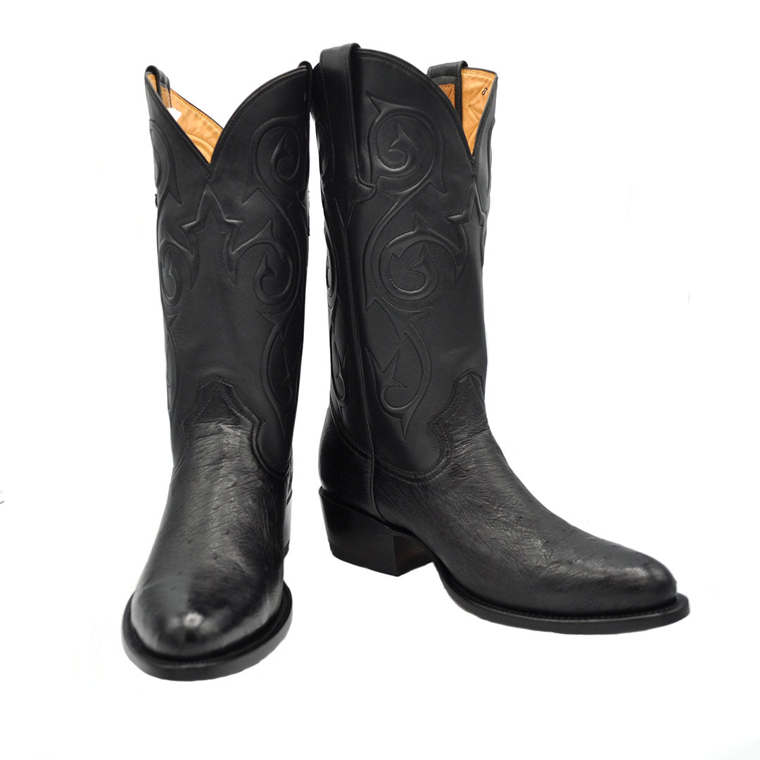 Black Ostrich Boots with Dice and Chips