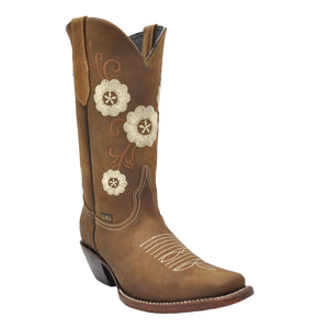 Luma Frida Women's Brown w/ Cream Embroidery Square Toe Western Boots -  Gavel Western Wear