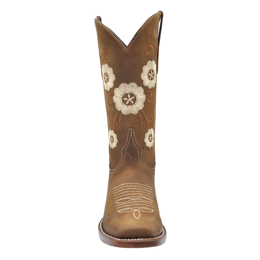 Luma Frida Women's Brown w/ Cream Embroidery Square Toe Western Boots