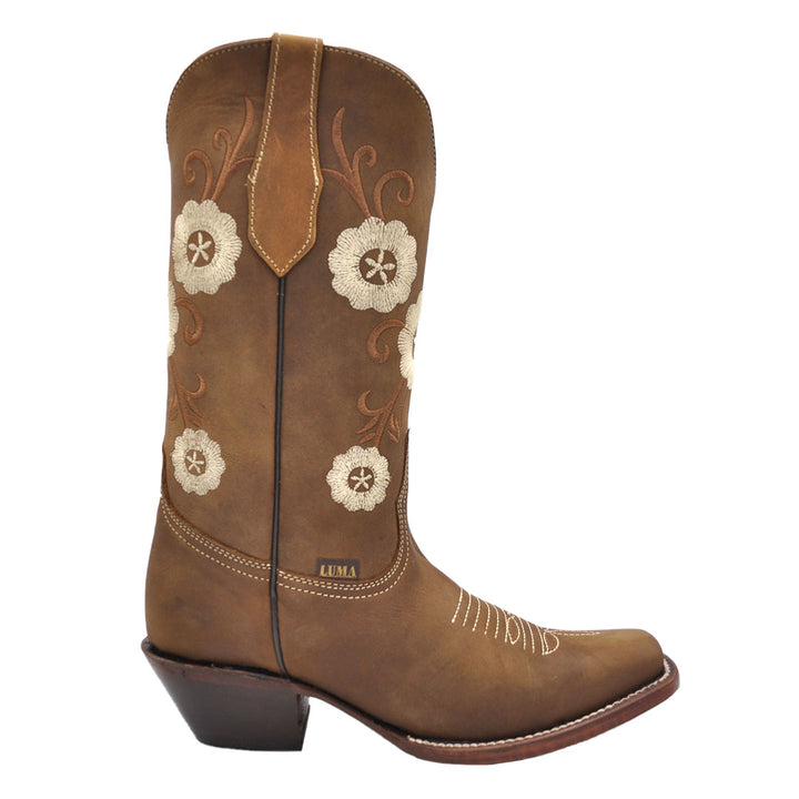 Luma Frida Women's Brown w/ Cream Embroidery Square Toe Western Boots