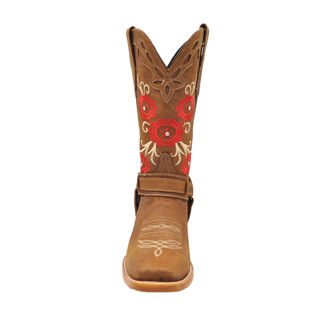Women's Roses Square Toe Brown Boots - Gavel Western Wear