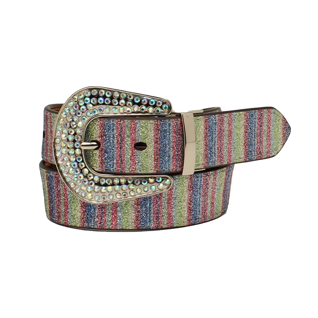 Angel Ranch Kid's Reversible Cactus Stripe/Multicolored Leather Belt