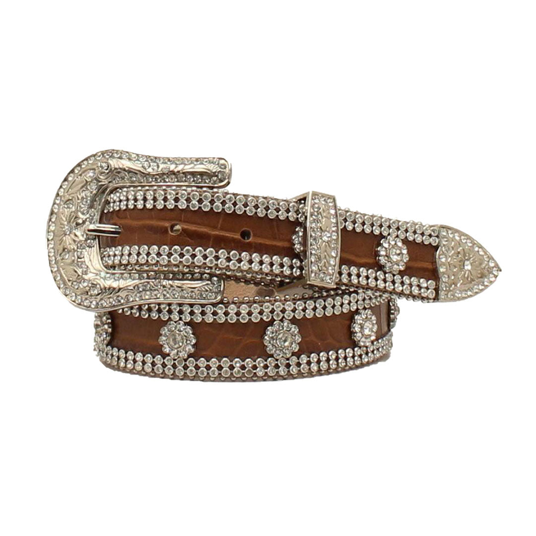 Angel Ranch Kid's Croco Clear Stones Brown Leather Belt