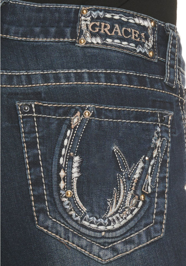Miss Me Women's Mid Rise Horseshoe Pocket Bootcut Jeans - Jackson's Western