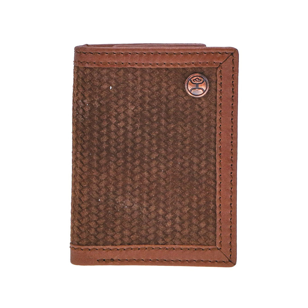 Hooey Basketweave Embossed Brown Trifold Wallet