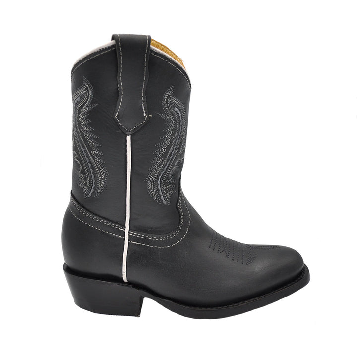 Junior Kid's Round Toe Black Western Boots