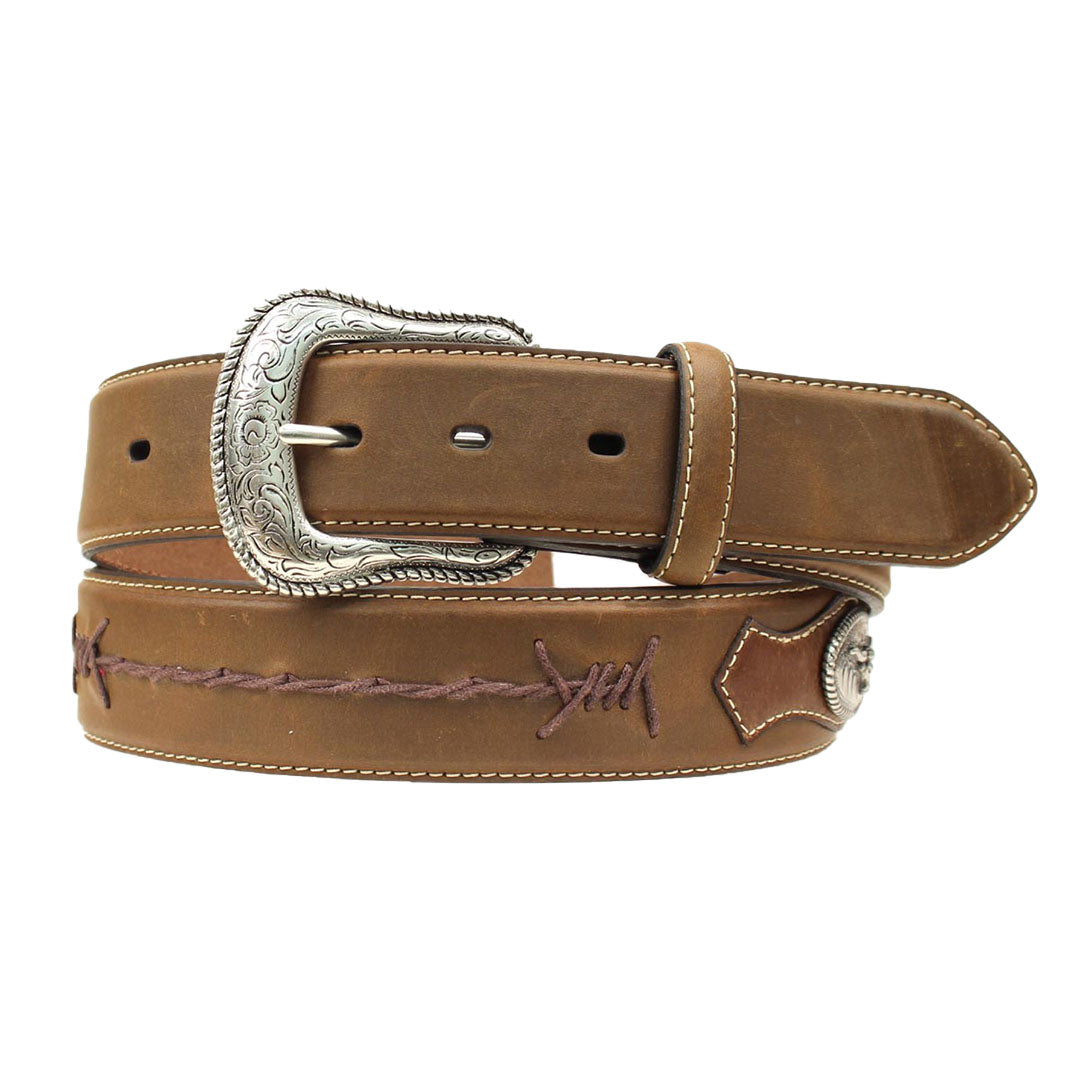 Nocona Men's Western Longhorn Concho Barbed Lace Leather Belt-Brown