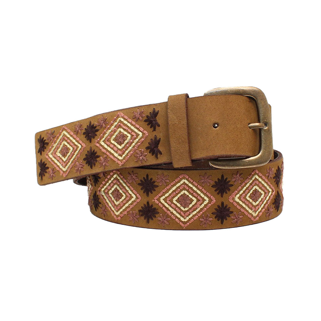 Nocona Women's Diamond Embroiderd Brown Belt