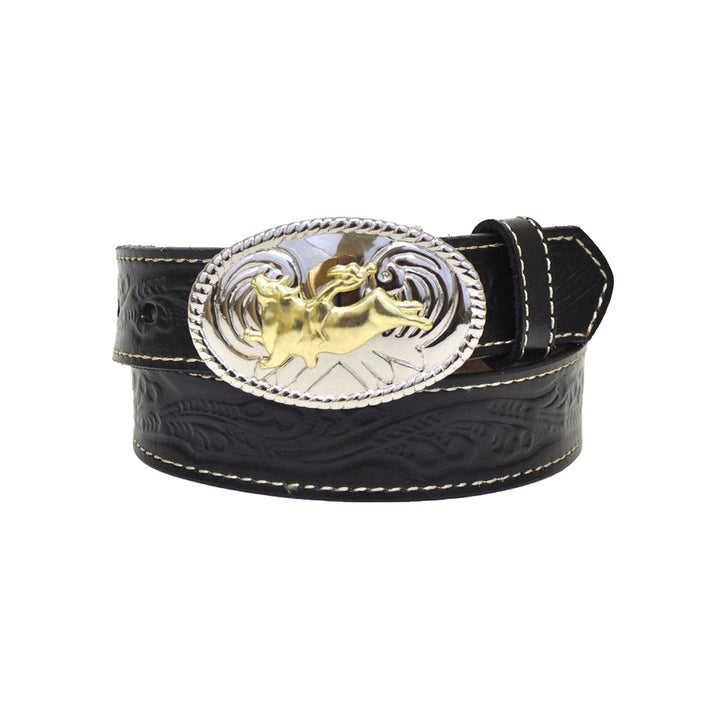 Nocona Kid's Western Bullrider Tooled Leather Belt-Black