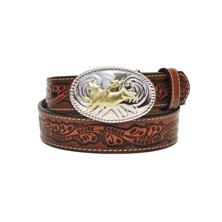 Nocona Kid's Western Bullrider Tooled Leather Belt-Brown