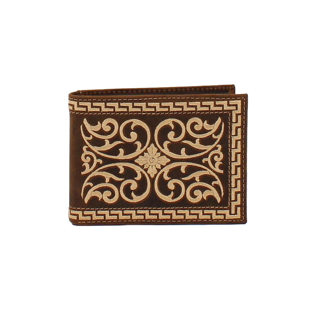 Nocona Cream Embroidered Brown Bifold Wallet