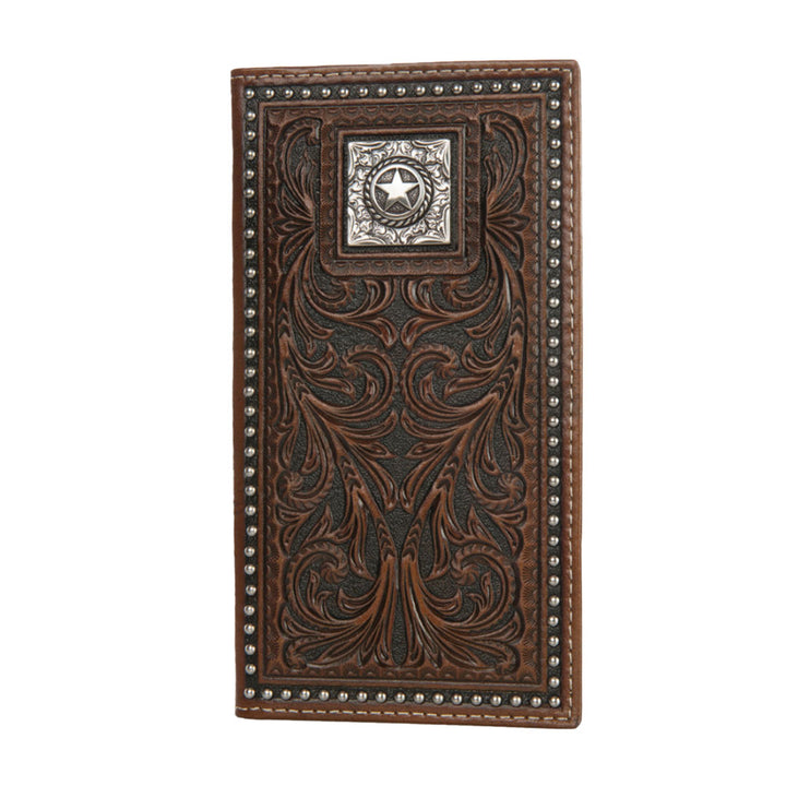 Nocona Tooled Leather Star Concho Brown Rodeo Wallet