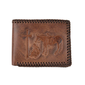 Nocona Cowboy Prayer Tan Leather Bifold Wallet