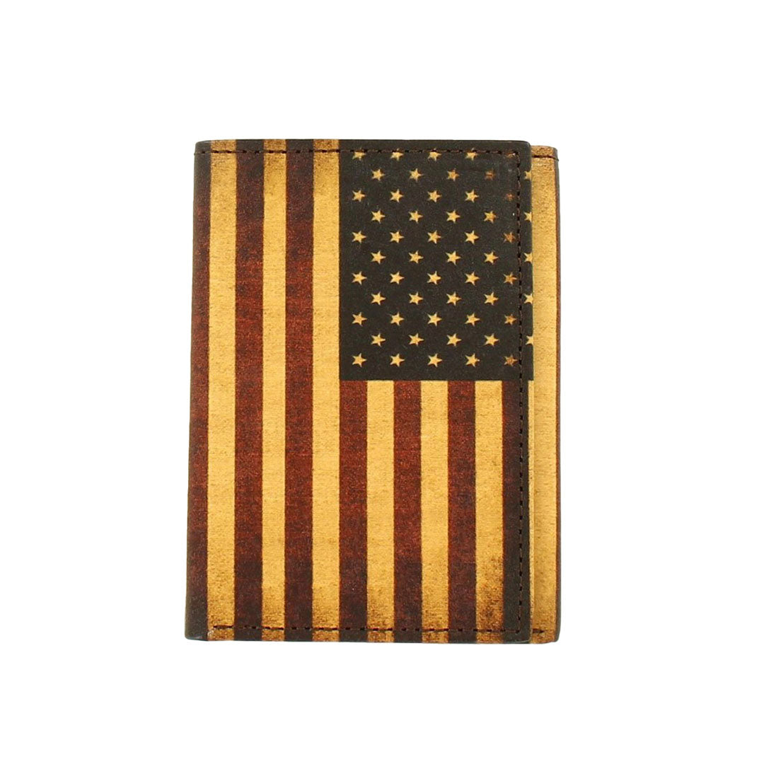 Nocona Men's USA Flag Trifold Leather Wallet