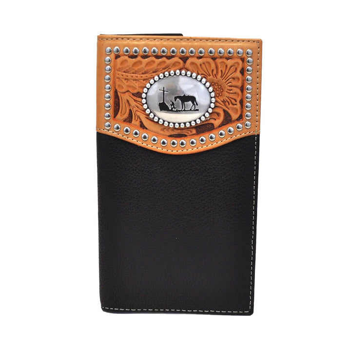 Nocona Cowboy Cross Black Leather Rodeo Wallet