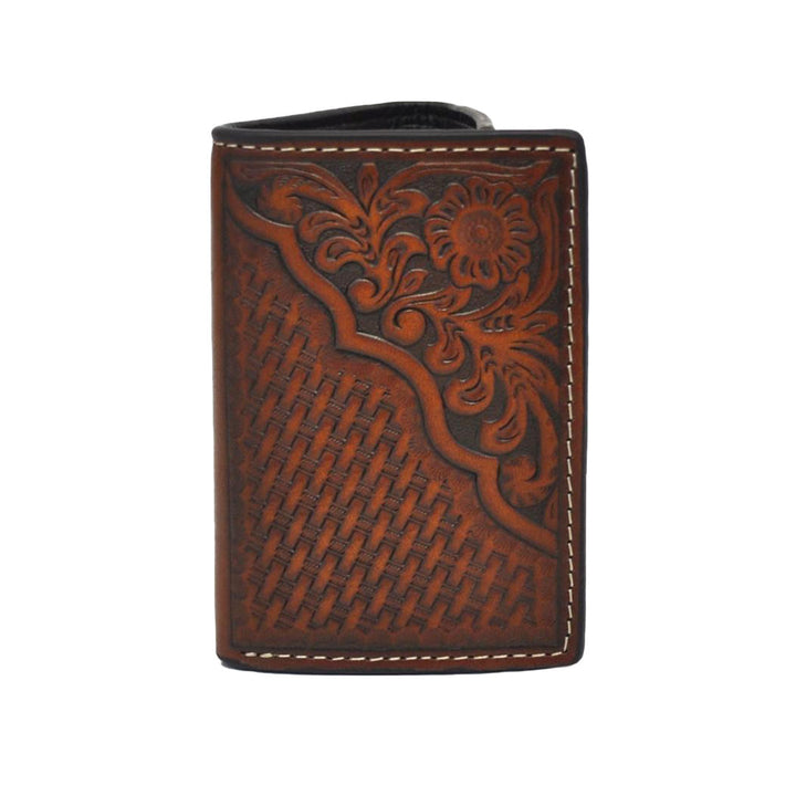 Nocona Pro Series Tooled Leather Tan Trifold Wallet
