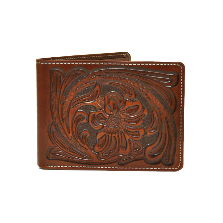 Nocona Tooled Brown Leather Bifold Wallet