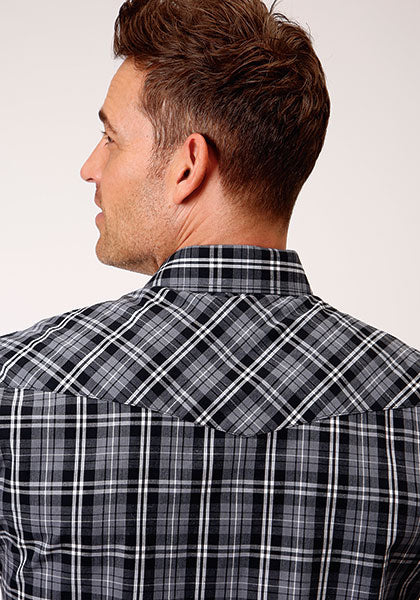 Roper Men's Grey, Black & White Plaid Shirt