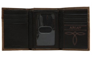 Ariat Logo Concho Boot Stitch Trifold Distressed Brown Leather Wallet