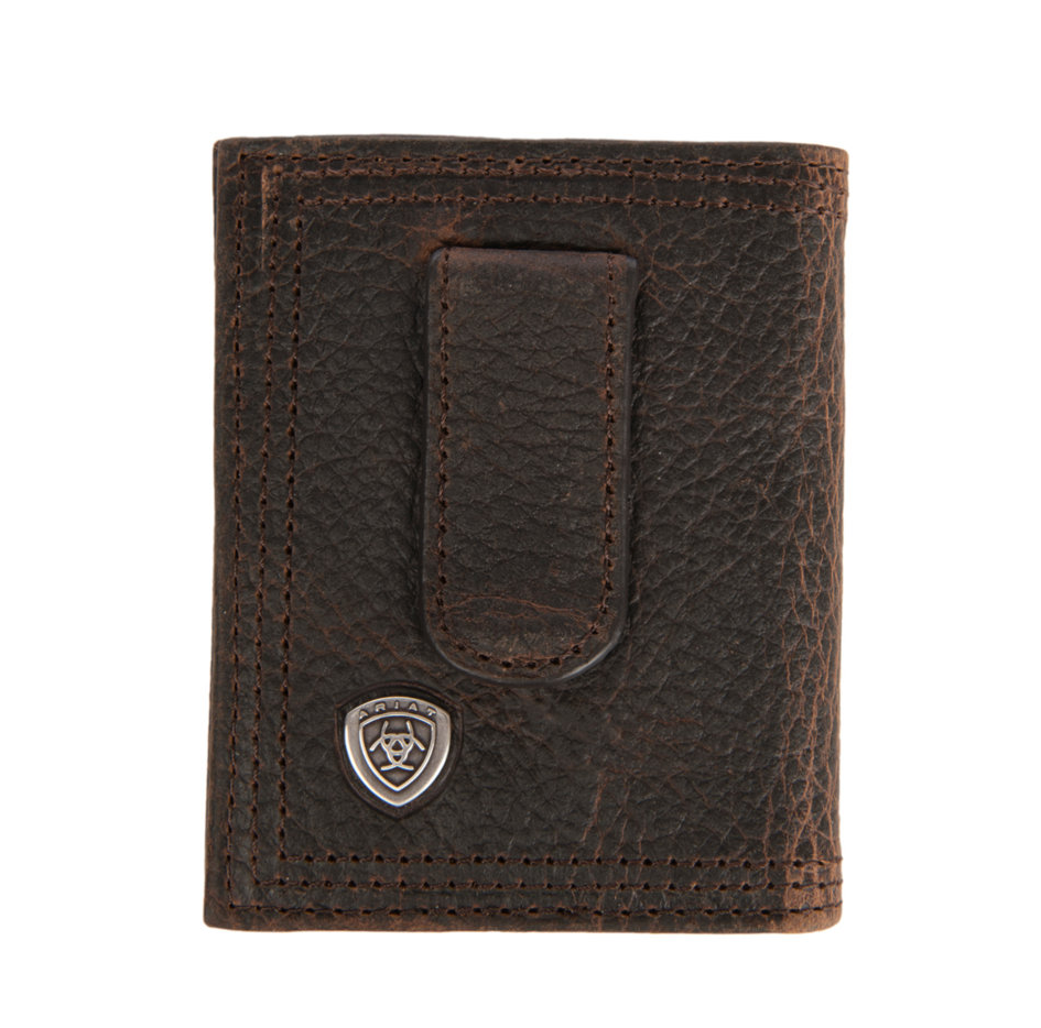 Ariat Performance Work Bi-Fold Money Clip Brown Leather Wallet