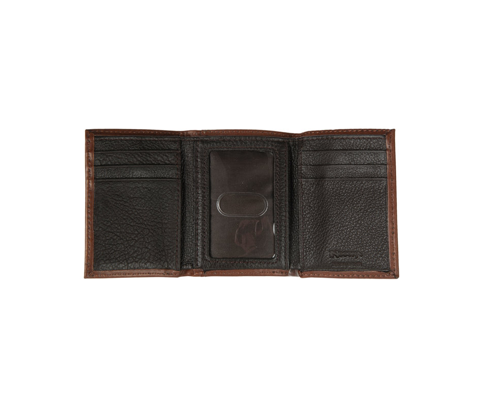 Nocona Tooled Leather Star Concho Brown Trifold Wallet