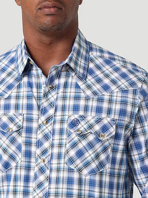 Wrangler Men's Retro Long Sleeve Snap Shirt Blue