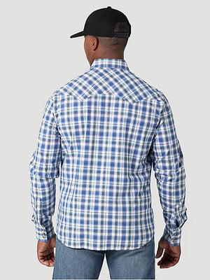 Wrangler Men's Retro Long Sleeve Snap Shirt Blue